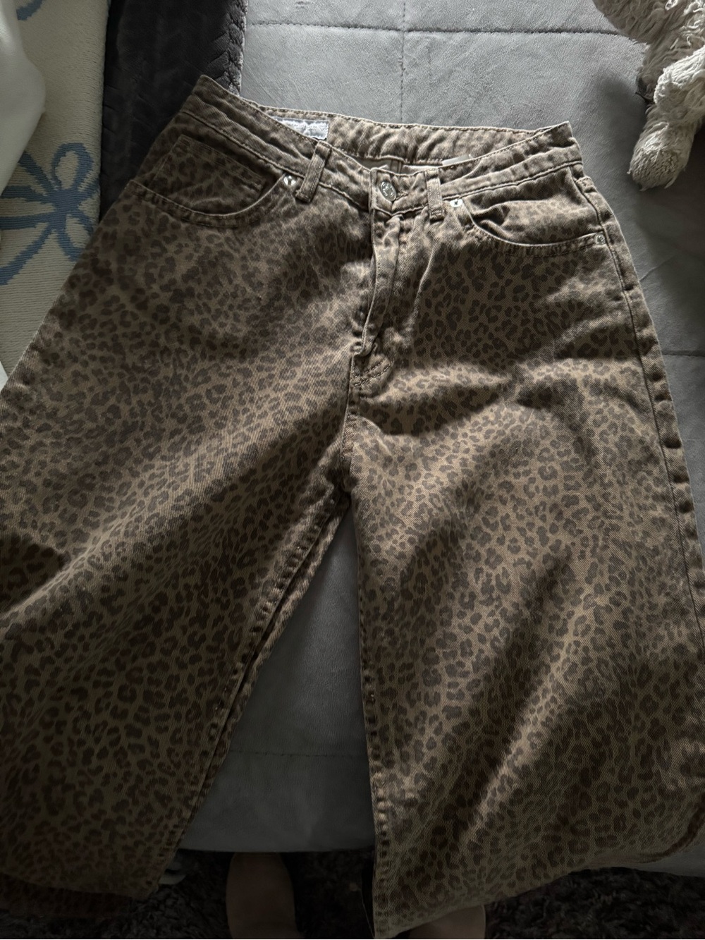 Zara Brown Leopard-Print Wide Leg Jeans - Picture 3 of 4